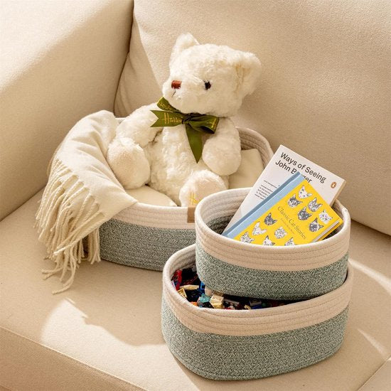 Opbergmand van katoenen touw gevlochten mand voor planken kasten baby slaapkamer lichtgroen