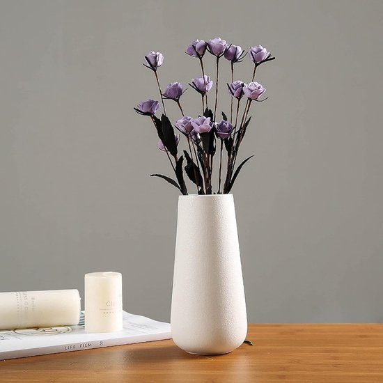 Vaas wit, keramische vaas voor pampasgras, ideaal voor het bewaren van droge bloemen en verse bloemen, bloemenvaas decoratie woonkamer, slaapkamer