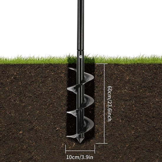 Tuinboorset, grondboorboor met antislip handgreep, tuinboor-spiraalboor, snelplanten-hekpaalboor voor het planten van bomen, diepkweken, zaailingen, 10 x 60 cm