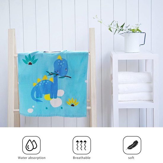 Badponcho met capuchon, voor kinderen, strandhanddoek met capuchon, cartoon, absorberend, strandhanddoek, kinderbadhanddoek met capuchon voor strand, zwemmen, douche, Dinosaurus 2, 58*58cm