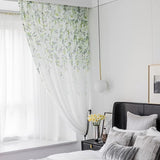 Gordijngordijn, bladeren, bedrukt, winkel, gordijnen, semi-transparant, stof, voile, vouwgordijn, lichtdoorlatend, raamgordijn, met inslagringen, zacht (1 stuk)