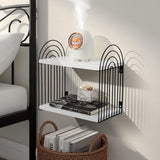 Wandplank, wit, hout, zwart, metaal, nachtkastje, 2 niveaus, zwevende plank, muur, modern, slaapkamer, badkamer, woonkamer, keuken