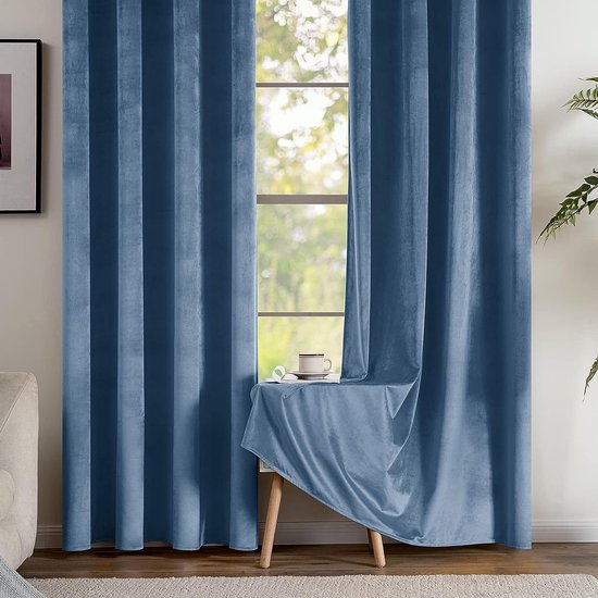 Pauwenblauw 2 panelen, zacht, fluweel, verduisteringsgordijn, thermogordijn, temperatuurinstelling, met oogjes, voor slaapkamer, woonkamer, elegante decoratie, 140 x 175 cm