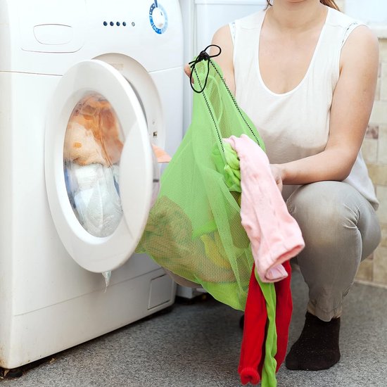 Veelkleurig wasnet voor wasmachine met trekkoord (10 stuks) - 35,5 x 40 cm - Nettas met trekkoord - Opbergzandspeelgoed, wasgoed, sokken, reizen, sportartikelen en meer