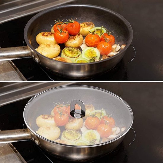 Roestvrijstalen spatbescherming, multifunctioneel spuitnet met klapgreep voor bescherming tegen olie, kan op elke pot of pot geplaatst worden (2 stuks)