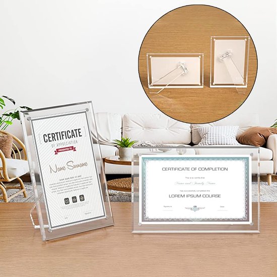 Acryl magnetische fotolijst voor staand, 13 x 18 cm, fotolijst voor verticaal of horizontaal staan, voor desktop, 2 stuks