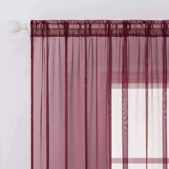 Voile gordijn transparant gordijn van voile eenkleurig stangdoorgang transparant woonkamer luchtig deco-gordijn voor slaapkamer set van 2 280 x 140 cm (h x b), Rod Pocket rood
