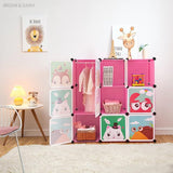 Uitbreidbaar kinderrek kinderkledingkast traprek boekenrek met deuren, diepere vakken dan normaal (45 cm vs. 35 cm), 110 x 47 x 110 cm roze