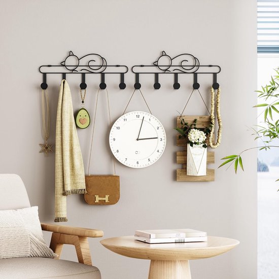 Door Hook for Hanging, Door Hook Rail Set of 2 Each with 5 Hooks Coat Hooks Jacket Holder Door Wall Coat Rack Black Interior Door Hanger for Bathroom, Wall, Kitchen