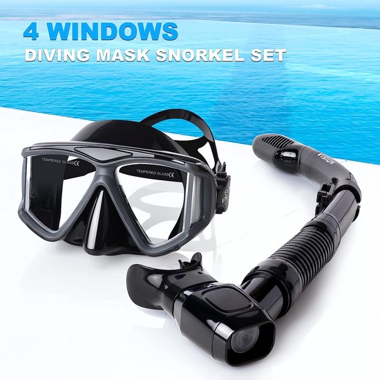 Snorkeluitrusting voor volwassenen, professioneel anti-fog snorkelmasker, droog Snorkel duikmasker voor Freediving, Snorkelen, Zwemmen