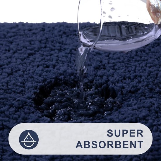 Antislip zachte mat voor toilet met uitsparing, afmetingen 51 x 61 cm, absorberende badmat, staande toiletmat, wasbare badmat voor toilet, marineblauw.