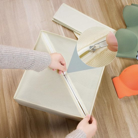 2 stuks opbergdozen, 6 cellen opvouwbare lade-organizer voor ondergoed, stoffen box, lade-organizer voor het bewaren van beha's, ladeverdeler, thuis, slaapzaal, kledingkast, beige