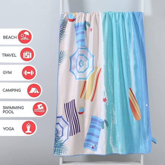 Microvezel strandhanddoek, 160 x 80 cm, super zacht, gemakkelijk te onderhouden, yoga, reizen, badhanddoek, strandhanddoeken voor volwassenen, sneldrogende en lichtgewicht reishanddoek.
