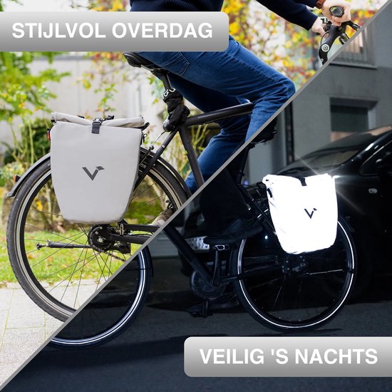 Valkental - ValkBasic 20L - Grote en waterdichte bagagedragertas - Grijs Reflecterend - inhoud 20 liter, fietstas voor bagagedrager met reflectoren