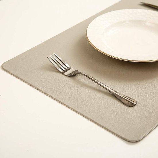 Set van 6 placemats en 6 onderzetters veeg schoon antislip PVC hittebestendige placemats voor keukentafel 30 * 45cm grijs