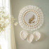 Macrame wandspiegel wanddecoratie ronde spiegel boho hangende wandspiegel met macrame veer handgemaakt