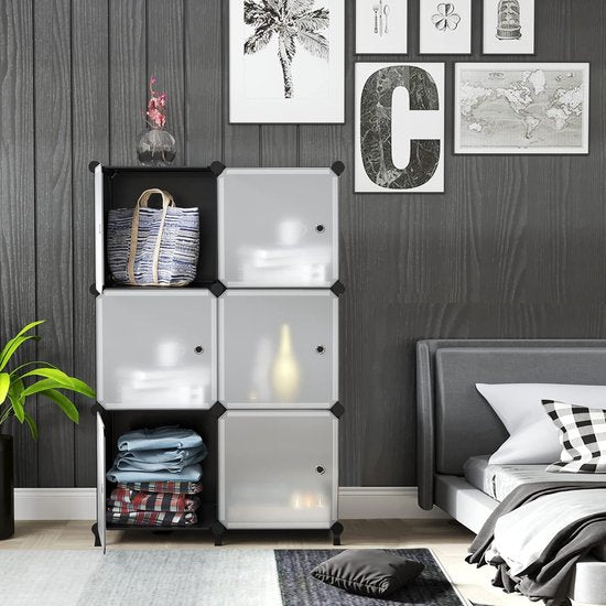 Insteekplank 6 kubussen opbergsysteem combinatieplanken met deuren plankkubus doe-het-zelf multifunctioneel reksysteem plank modulair voor woonkamer, slaapkamer, badkamer zwart