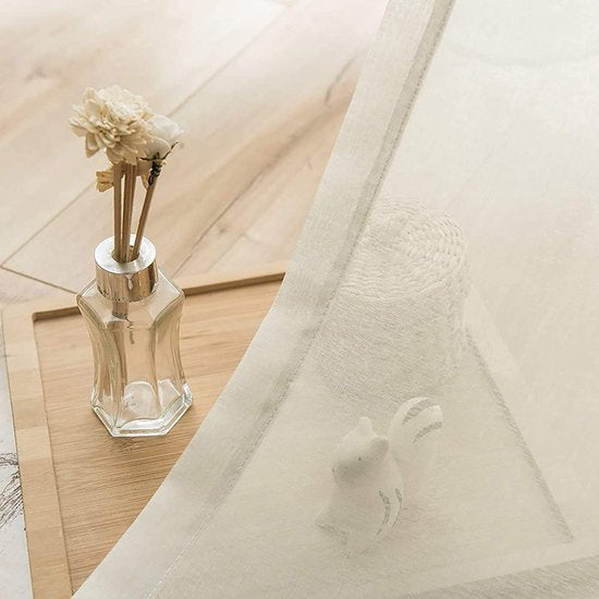 Doorschijnend gordijn met oogjes, transparant gordijn, set van 2, lichtbeige, 225 cm