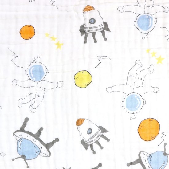 deken, 6-laags knuffeldeken, babykatoen, 110 x 110 cm,babydeken, luierdeken, zachte deken voor badhanddoek, kinderdeken voor pasgeborenen, uniseks (blauw astronaut)