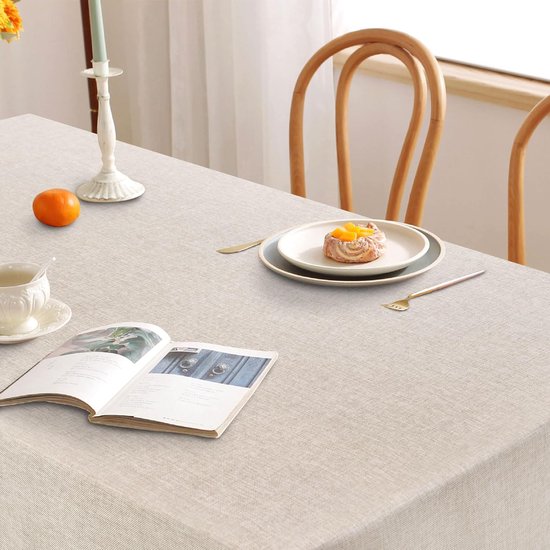 Linen Beige Tablecloth, Linen Look, Washable Table Linen, Water-Repellent Tablecloth for Dining Room, Garden, Party, Weddings or Household, 135 x 220 cm