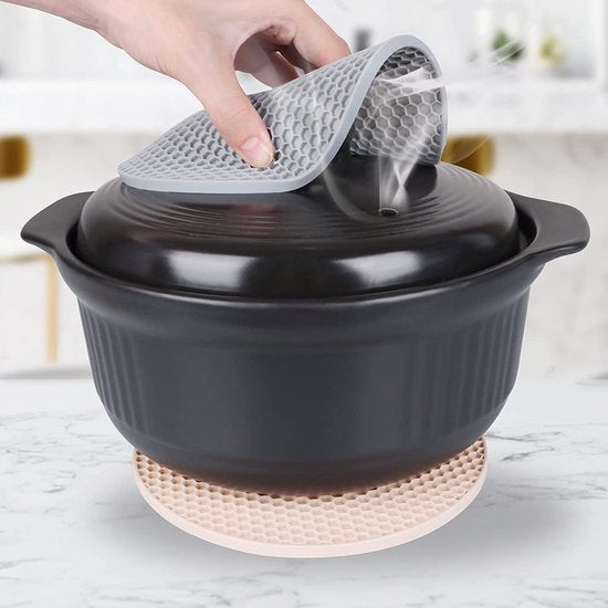 Potaccessoires, siliconen topfolie, 8-delige set, veilig, hittebestendig, zorgvuldig gereinigd, antislip, hoge temperatuur 250 °C, honingraat siliconen topfolie (grijs)