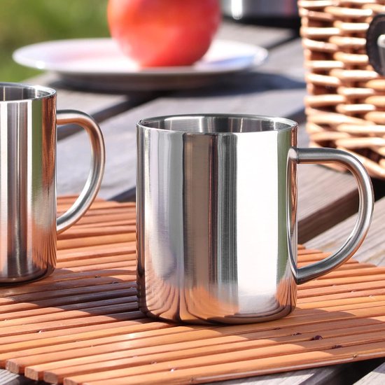 2 x roestvrijstalen thermobeker - 300 ml per beker - isoleerbeker dubbelwandig - koffiekopje onbreekbaar - thermodrinkbeker - campingbeker - mok - BPA-vrij (300 ml)