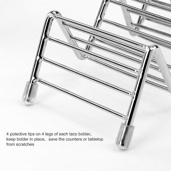 Taco Houder staander, roestvrij staal, taco rek, golfvorm, voedselstandaard, keukengadget gereedschap voor harde of zachte schelpen, tacos, sandwiches, 2 stuks