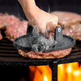 Set van 2 hamburgerpers, gietijzer, hamburgerpers met antiaanbaklaag, rond en rechthoekig, grote hamburgerpers van 1 kg, voor het persen van steaks, hamburgers, spek, worstjes