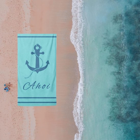 Badhanddoek ankermotief, 90x180cm, 100% katoen, zacht, absorberend XXL handdoek, strandhanddoek, lighanddoek, maritiem