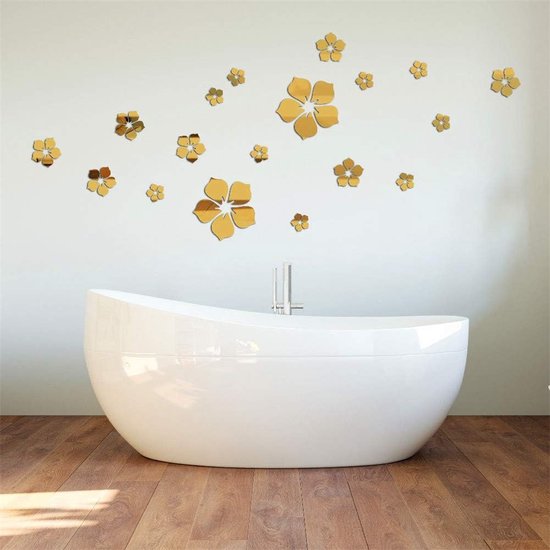 18 stuks 3D bloemen muurstickers wandstickers spiegelstickers wanddecoratie voor woonkamer kinderkamer badkamer koelkast (B)