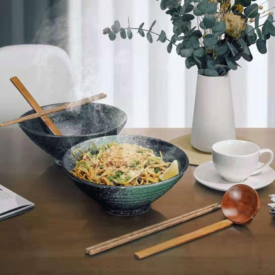 2 sets (6 stuks) porseleinen kom, huiskeuken slakommen, Japanse Ramen soepkom, mengkommen serviesset (met stokjes en een lepel) cadeau-ideeën