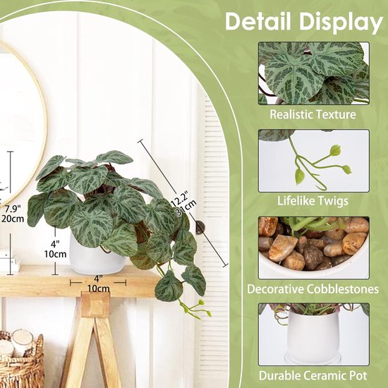 Kunstplanten in keramische pot, veelkleurige begonia decoratieve planten in pot, kunstplanten die er echt uitzien, kunstmatige kamerplanten met potten voor tafeldecoratie, kantoor bureau decoratie, woonkamer.