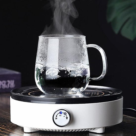 Theemok met zeef, glazen theekop met bamboedeksel, 420 ml, theemok van borosilicaatglas, transparante theekop voor thee, bloeiende thee, theezak, hittebestendig, voor thuis en op kantoor