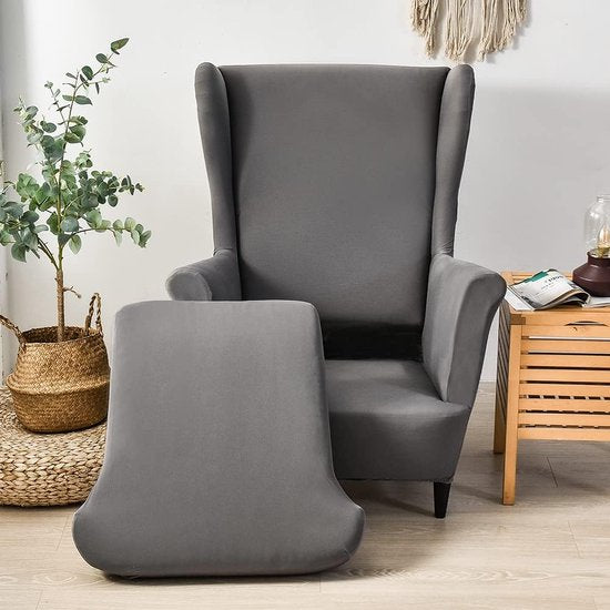 Fauteuilhoes, 2 stuks, stoelbekleding, fauteuil-overtrek, oorfauteuil, stretch fauteuilhoes, kleur donkergrijs