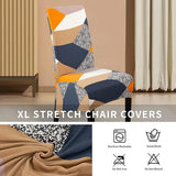 XL set van 6 stretch stoelhoezen, schommelstoelen XL, voor eetkamerstoelen, elastaan, universele stoelhoes, grote eetkamerstoel hoezen voor stoel, eetkamer, hotel, banket, oranje geometrie