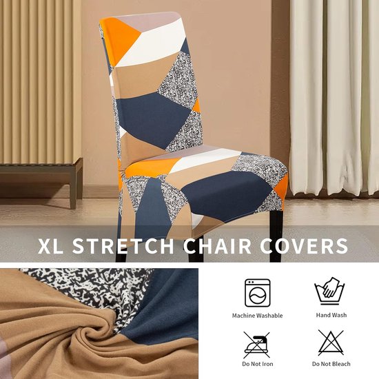 XL set van 6 stretch stoelhoezen, schommelstoelen XL, voor eetkamerstoelen, elastaan, universele stoelhoes, grote eetkamerstoel hoezen voor stoel, eetkamer, hotel, banket, oranje geometrie