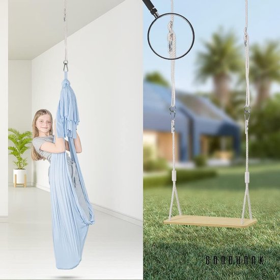 Schommeltouw 50 kg | 2 x schommeltouwverlenging met metalen schommelhaak karabijnhaak | Natuurlijk touw met karabijnhaak | 100% eco | Gemaakt in de EU