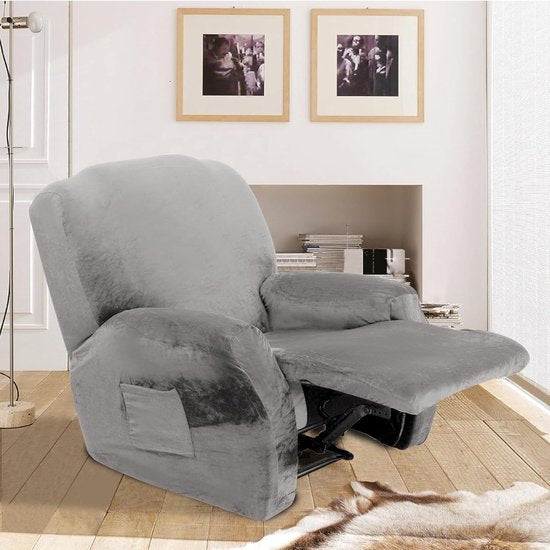 Stretchhoes voor relaxstoel, 4-delige stretch fauteuilhoes, relaxstoel met zijzak, stoelbeschermer voor relaxstoel, elastisch, wasbaar, stoelhoes voor hoes, relaxstoel, fluweel, lichtgrijs