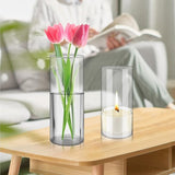 Set van 4 kaarsenhouders, glazen vaas, helder glas, cilinderkaarsenhouder, transparant, stompkaars, vas, bloemenvaas, modern, voor thuis, kantoor