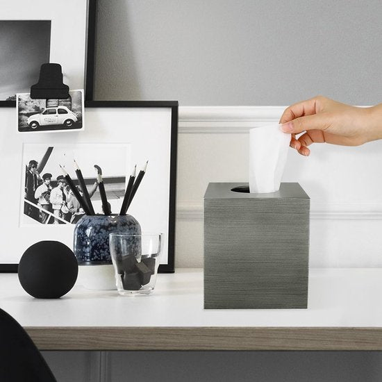 Hars cosmetische tissuedoos, tissuedoos, vierkante rol papier, tissuedoos met uitschuifbare basis voor eetkamer, badkamer, slaapkamer, auto, kantoor - zilvergrijs