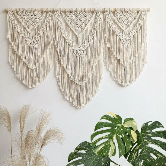 Macramé wandbehang kunst geweven tapijt boho decoratie chic home decor appartement slaapzaal kamerdecoratie, balkon decoratie, wanddecoratie boho (H)
