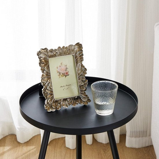 Bijzettafel van metaal, rond, diameter 41 cm, hoogte 49 cm, woonkamertafel met beschermende rand, Scandinavische stijl, dessert, banktafel voor woonkamer, slaapkamer, zwart/zwart