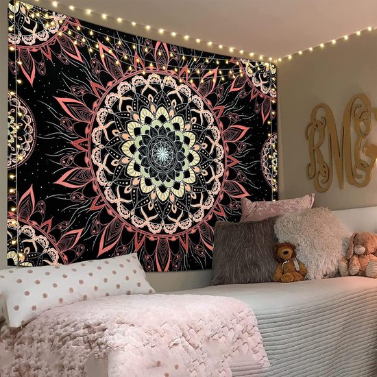 Mandala wandtapijt Indiaas Boheems hippie wanddoek muur deocratie roze lotustapijt esthetisch voor kamer slaapzaal slaapkamer 150x130cm