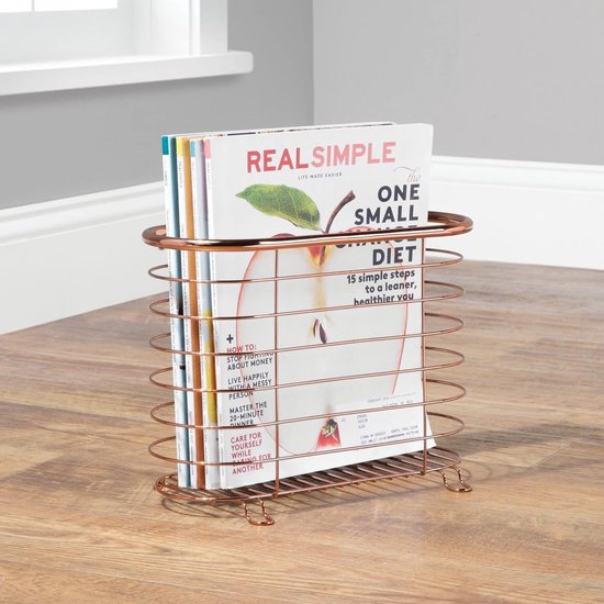 Vrijstaande krantenhouder voor de badkamer mooie tijdschriftenverzamelaar van metaal chique badkameraccessoires voor kranten, tijdschriften, boeken enz. roodgoud