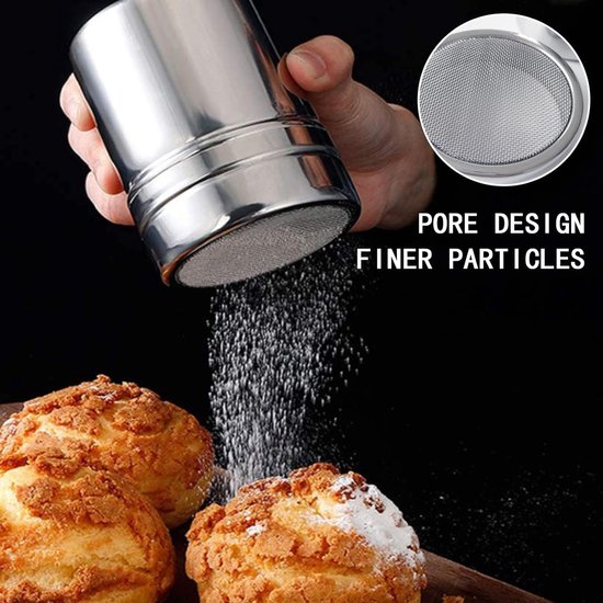 2 stuks poedersuikerstrooier, met deksel, poedersuiker-strooier, meelstrooier, poedersuiker, roestvrijstalen poederstrooier, meelzeef, voor thuis, restaurant, outdoor