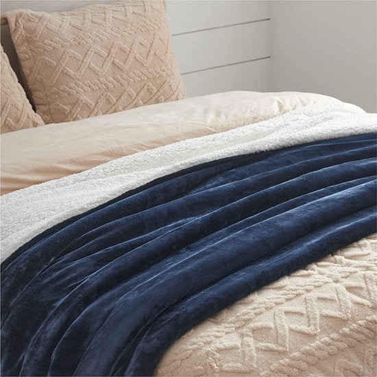 BEDSURE Knuffeldeken, wollige bankovertrek, blauw, deken, bank, klein als bankdeken, sprei en woonkamerdeken, woondeken van zacht fleece en warme Sherpa, fleecedeken, 130 x 150 cm