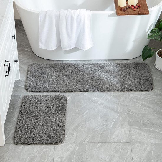 Vloerkleed, badmat, antislip, absorberend, voor woonkamer, slaapkamer, badkamer, 45 x 120 cm, grijs Tapijt, badmat, antislip, absorberend, voor woonkamer, slaapkamer, badkamer, 45 x 120 cm, grijs