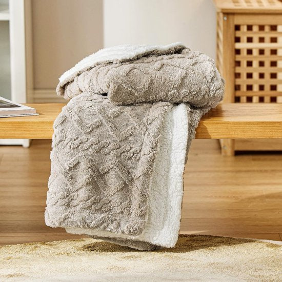 Deken voor de bank, gebreide deken, woondeken, knuffeldeken, 150 x 200, bankdeken, dubbel gezicht, extra zacht, wollig, woonkamer, wollen deken, taupe, bankdeken, bankdeken, bankdeken