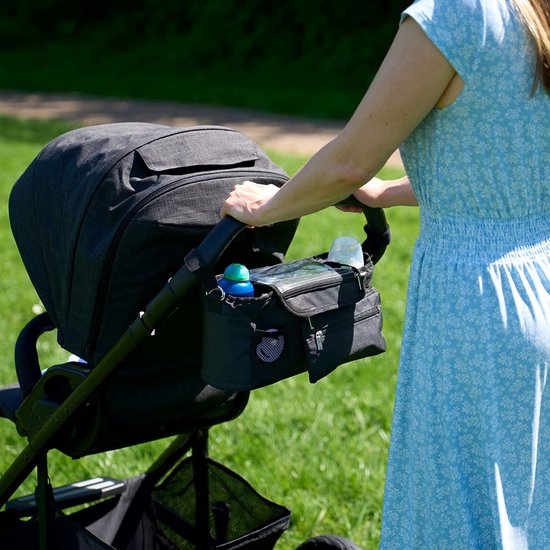 kinderwagen organizer en buggy organizer of opbergtas met rits en portemonnee. Tassen voor kinderwagens, organizer voor kinderwagens PLUS kinderwagenclips x 2