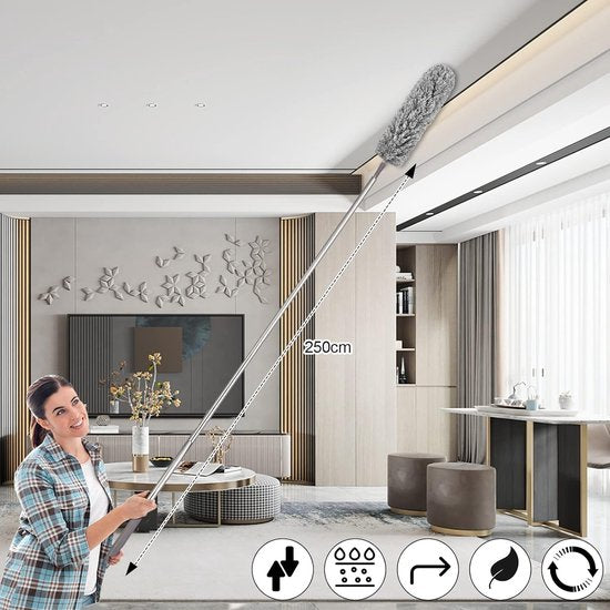 9 stuks telescopische stofdoek wasbaar, max. lengte 25 cm, met telescoopsteel, uittrekbare plumeau voor deken, stofdoek, wasbaar, moeiteloos stof en spinnenwebben